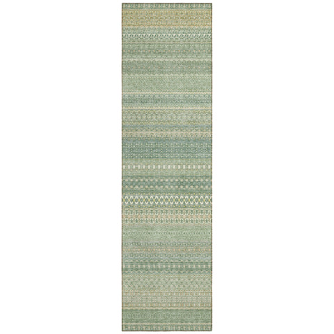 2' X 8' Artichoke Green Striped Washable Indoor Outdoor Runner Rug