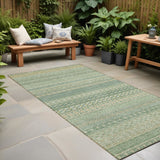 2' X 8' Artichoke Green Striped Washable Indoor Outdoor Runner Rug