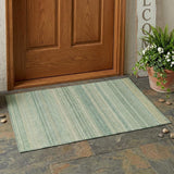3' X 5' Artichoke Green Striped Washable Non Skid Indoor Outdoor Area Rug