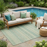 5' X 8' Artichoke Green Striped Washable Non Skid Indoor Outdoor Area Rug