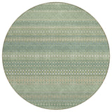 8' Round Artichoke Green Round Striped Washable Non Skid Indoor Outdoor Area Rug