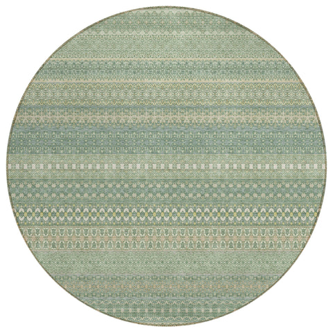 8' Round Artichoke Green Round Striped Washable Non Skid Indoor Outdoor Area Rug