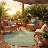 8' Round Artichoke Green Round Striped Washable Non Skid Indoor Outdoor Area Rug