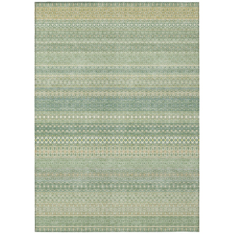 8' X 10' Artichoke Green Striped Washable Non Skid Indoor Outdoor Area Rug