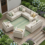 8' X 10' Artichoke Green Striped Washable Non Skid Indoor Outdoor Area Rug