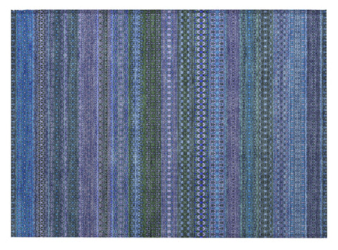 2' X 3' Blue and Green Striped Washable Non Skid Indoor Outdoor Area Rug