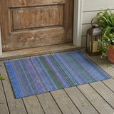 3' X 5' Blue and Green Striped Washable Non Skid Indoor Outdoor Area Rug