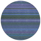 8' Round Blue and Green Round Striped Washable Non Skid Indoor Outdoor Area Rug