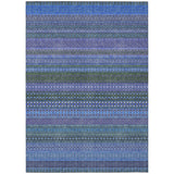 8' X 10' Blue and Green Striped Washable Non Skid Indoor Outdoor Area Rug