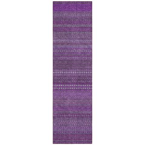 2' X 8' Eggplant Striped Washable Indoor Outdoor Runner Rug
