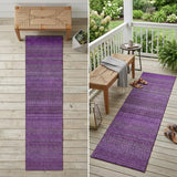 2' X 8' Eggplant Striped Washable Indoor Outdoor Runner Rug