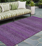 2' X 8' Eggplant Striped Washable Indoor Outdoor Runner Rug