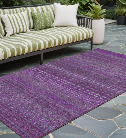2' X 8' Eggplant Striped Washable Indoor Outdoor Runner Rug