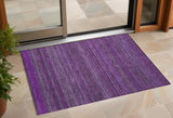 3' X 5' Eggplant Striped Washable Non Skid Indoor Outdoor Area Rug