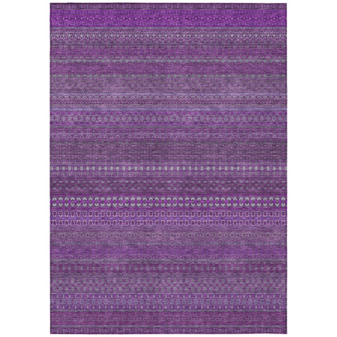 5' X 8' Eggplant Striped Washable Non Skid Indoor Outdoor Area Rug