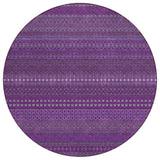 8' Round Eggplant Round Striped Washable Non Skid Indoor Outdoor Area Rug