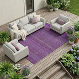 8' X 10' Eggplant Striped Washable Non Skid Indoor Outdoor Area Rug