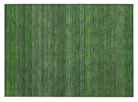 2' X 3' Fern Green Striped Washable Non Skid Indoor Outdoor Area Rug