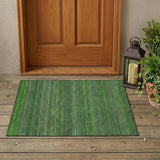 2' X 3' Fern Green Striped Washable Non Skid Indoor Outdoor Area Rug
