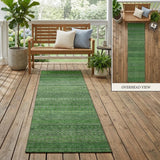 2' X 8' Fern Green Striped Washable Indoor Outdoor Runner Rug
