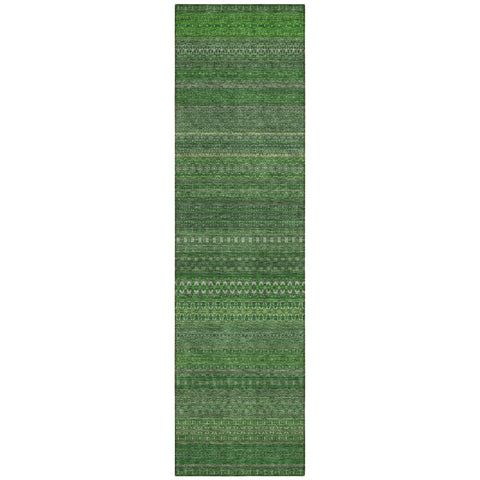 2' X 8' Fern Green Striped Washable Indoor Outdoor Runner Rug