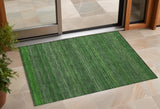 3' X 5' Fern Green Striped Washable Non Skid Indoor Outdoor Area Rug