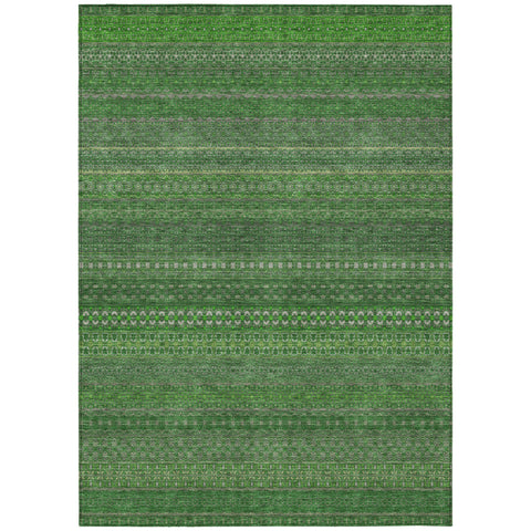 5' X 8' Fern Green Striped Washable Non Skid Indoor Outdoor Area Rug