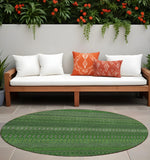 8' Round Fern Green Round Striped Washable Non Skid Indoor Outdoor Area Rug