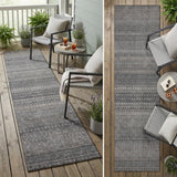 2' X 8' Gray Striped Washable Indoor Outdoor Runner Rug