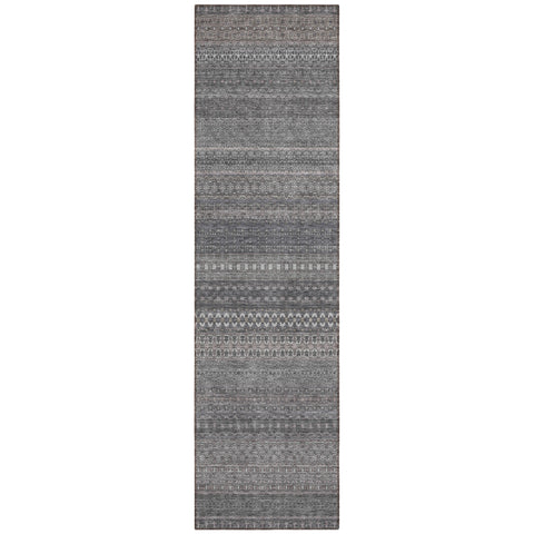 2' X 8' Gray Striped Washable Indoor Outdoor Runner Rug