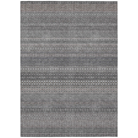 5' X 8' Gray Striped Washable Non Skid Indoor Outdoor Area Rug