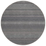 8' Round Gray Round Striped Washable Non Skid Indoor Outdoor Area Rug