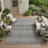 8' X 10' Gray Striped Washable Non Skid Indoor Outdoor Area Rug
