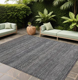 8' X 10' Gray Striped Washable Non Skid Indoor Outdoor Area Rug