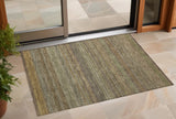 2' X 3' Khaki Striped Washable Non Skid Indoor Outdoor Area Rug