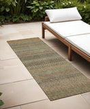 2' X 8' Khaki Striped Washable Indoor Outdoor Runner Rug