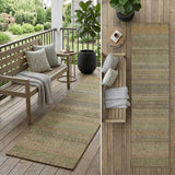 2' X 8' Khaki Striped Washable Indoor Outdoor Runner Rug
