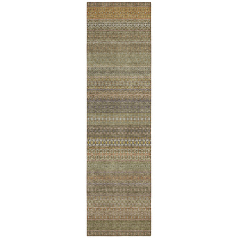2' X 8' Khaki Striped Washable Indoor Outdoor Runner Rug