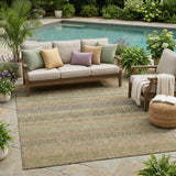 5' X 8' Khaki Striped Washable Non Skid Indoor Outdoor Area Rug