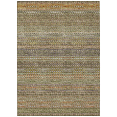 5' X 8' Khaki Striped Washable Non Skid Indoor Outdoor Area Rug