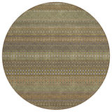 8' Round Khaki Round Striped Washable Non Skid Indoor Outdoor Area Rug