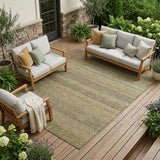 8' X 10' Khaki Striped Washable Non Skid Indoor Outdoor Area Rug