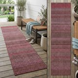 2' X 8' Merlot Striped Washable Indoor Outdoor Runner Rug