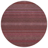 8' Round Merlot Round Striped Washable Non Skid Indoor Outdoor Area Rug