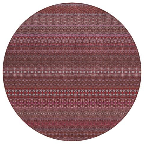 8' Round Merlot Round Striped Washable Non Skid Indoor Outdoor Area Rug
