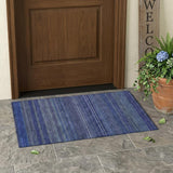 2' X 3' Navy Blue Striped Washable Non Skid Indoor Outdoor Area Rug