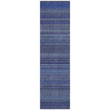 2' X 8' Navy Blue Striped Washable Indoor Outdoor Runner Rug