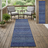 2' X 8' Navy Blue Striped Washable Indoor Outdoor Runner Rug