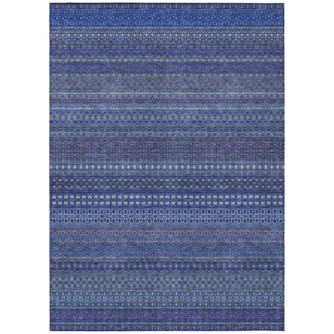 5' X 8' Navy Blue Striped Washable Non Skid Indoor Outdoor Area Rug