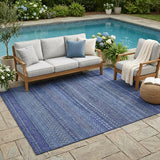 5' X 8' Navy Blue Striped Washable Non Skid Indoor Outdoor Area Rug